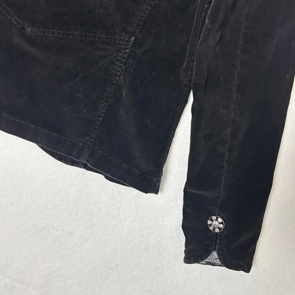 Vintage Y2K Velvet Blazer Women's Cropped WhimsiGoth Office Black Jacket Size M - Picture 7 of 9